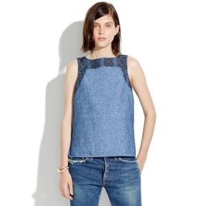 NWT Madewell Indigo Embroidered Denim Tank Top